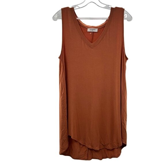 Zenana Outfitters Tops - Zenana Women's Sleeveless Tunic Top V-Neck Orange Hi Low Size Large